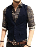 Men's Suit Vest V Neck Wool Herringbone Tweed Casual Waistcoat Formal Business Vest Groomman For Green/Black/Brown/Coffee