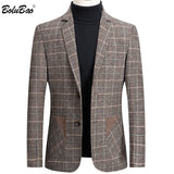 BOLUBAO Brand Men Blazer Personality Wild Men's Suit Jacket High Quality Fashion Plaid Print Slim Fit Warm Blazer Coat Male