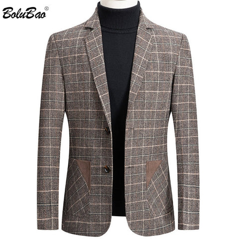 BOLUBAO Brand Men Blazer Personality Wild Men's Suit Jacket High Quality Fashion Plaid Print Slim Fit Warm Blazer Coat Male