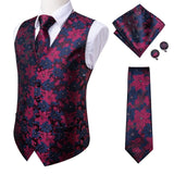 Hi-Tie 20 Color Silk Men's Vests and Tie Business Formal Dresses Slim Vest 4PC Hanky cufflinks for Suit Blue Paisley Waistcoat