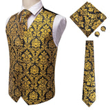 Hi-Tie 20 Color Silk Men's Vests and Tie Business Formal Dresses Slim Vest 4PC Hanky cufflinks for Suit Blue Paisley Waistcoat