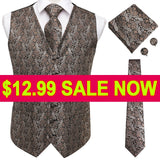 Hi-Tie 20 Color Silk Men's Vests and Tie Business Formal Dresses Slim Vest 4PC Hanky cufflinks for Suit Blue Paisley Waistcoat