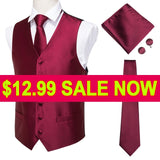 Hi-Tie 20 Color Silk Men's Vests and Tie Business Formal Dresses Slim Vest 4PC Hanky cufflinks for Suit Blue Paisley Waistcoat