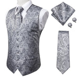 Hi-Tie 20 Color Silk Men's Vests and Tie Business Formal Dresses Slim Vest 4PC Hanky cufflinks for Suit Blue Paisley Waistcoat