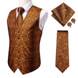 Hi-Tie 20 Color Silk Men's Vests and Tie Business Formal Dresses Slim Vest 4PC Hanky cufflinks for Suit Blue Paisley Waistcoat