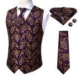 Hi-Tie 20 Color Silk Men's Vests and Tie Business Formal Dresses Slim Vest 4PC Hanky cufflinks for Suit Blue Paisley Waistcoat