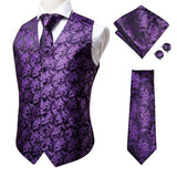 Hi-Tie 20 Color Silk Men's Vests and Tie Business Formal Dresses Slim Vest 4PC Hanky cufflinks for Suit Blue Paisley Waistcoat
