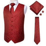 Hi-Tie 20 Color Silk Men's Vests and Tie Business Formal Dresses Slim Vest 4PC Hanky cufflinks for Suit Blue Paisley Waistcoat