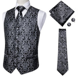 Hi-Tie 20 Color Silk Men's Vests and Tie Business Formal Dresses Slim Vest 4PC Hanky cufflinks for Suit Blue Paisley Waistcoat